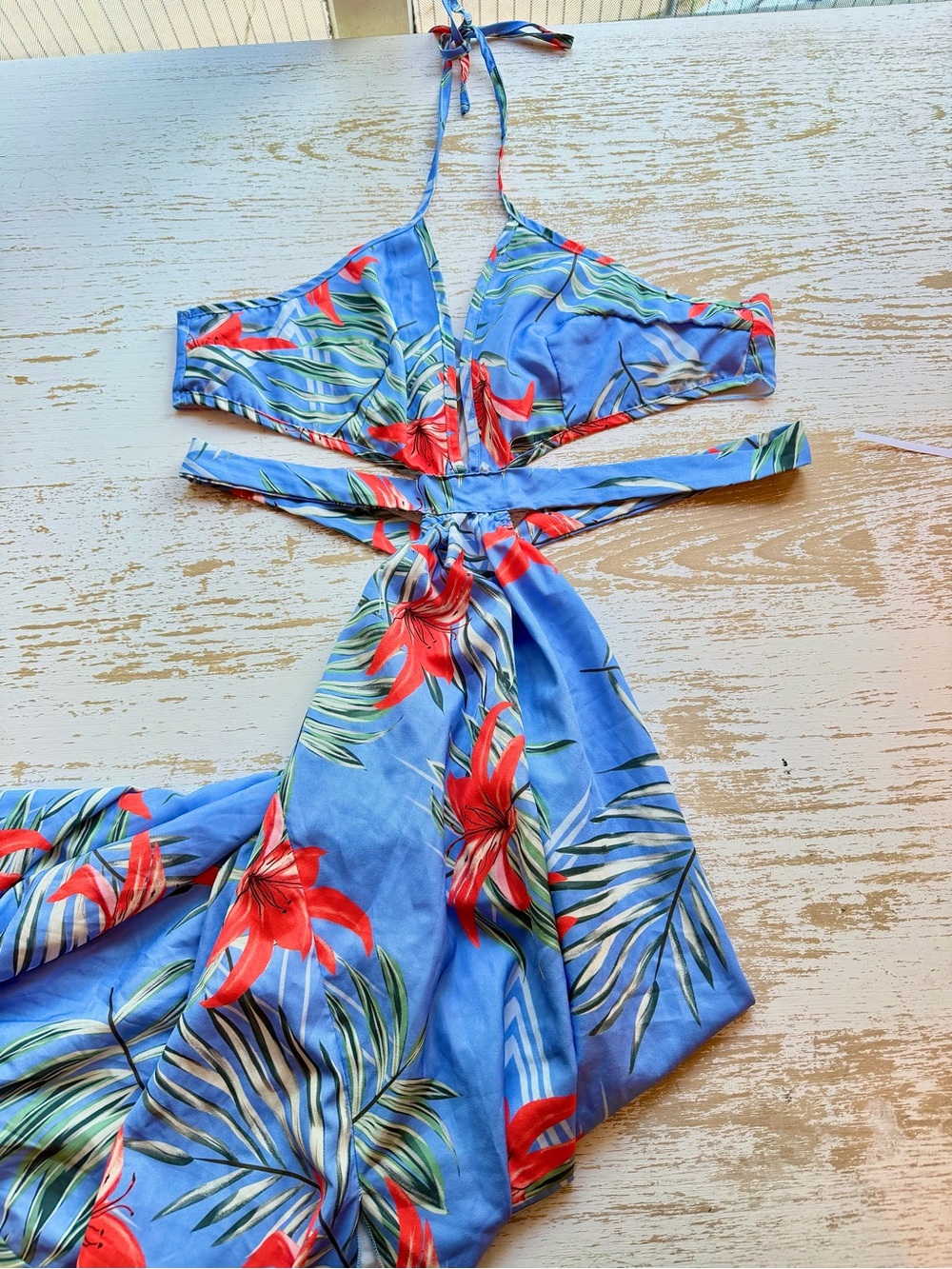 Blue Tropical Print Girls' One-Piece Swimsuit